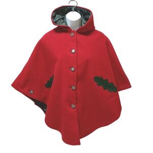 Tyrolean Loden Style Hooded Cape‎ Womens OS Red Wool Blend Alpine Cosplay